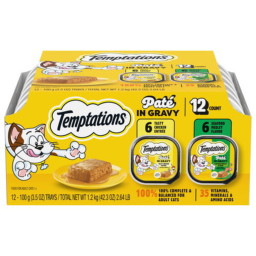 Temptations Adult 1+ Pate in Gravy Tasty Chicken Entree/Seafood Medley Flavor Food for Cats Image 1 of 5