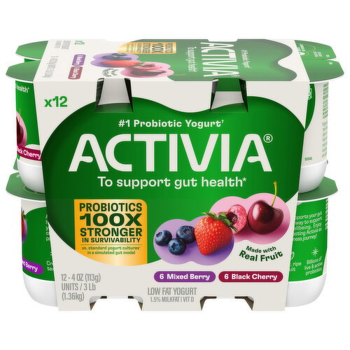 Activia Black Cherry & Mixed Berry Probiotic Low Fat Yogurt Image 1 of 11