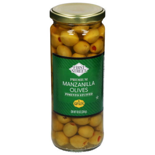 First Street Manzanilla Olives, Pimento Stuffed, Premium