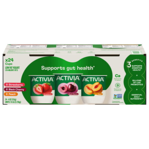 Activia Strawberry and Black Cherry and Peach Low Fat Probiotic Yogurt