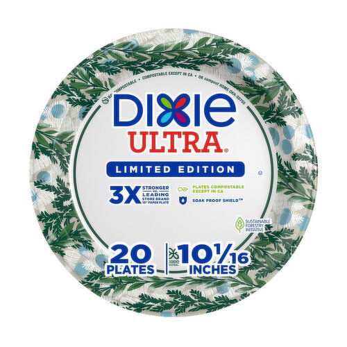 Dixie Ultra Paper Plates, 10 1/16 Inch, Multi-Color, 20 Count