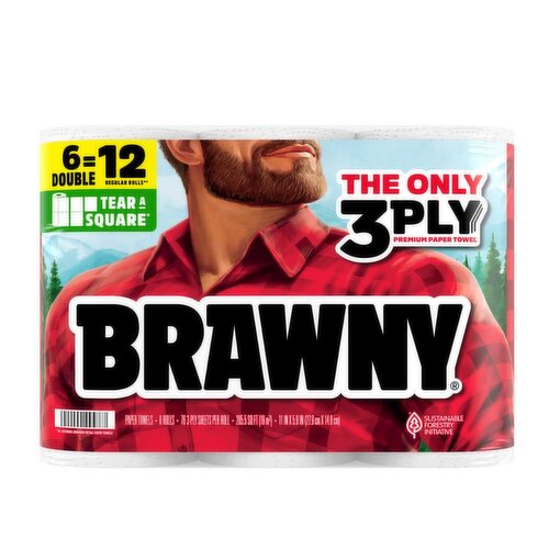 Brawny Tear A Sqaure Paper Towels 6 Double Rolls