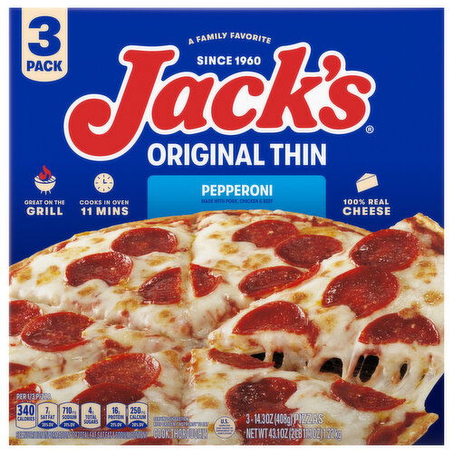 Jack's Pizzas, Original Thin, Pepperoni, 3 Pack