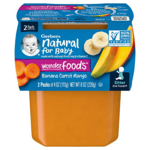 Gerber Banana Carrot Mango, Wonderfoods, Sitter 2nd Foods, 2 Pack