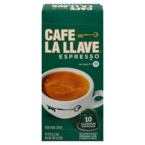 Cafe La Llave Coffee, Espresso, Aluminum Capsules