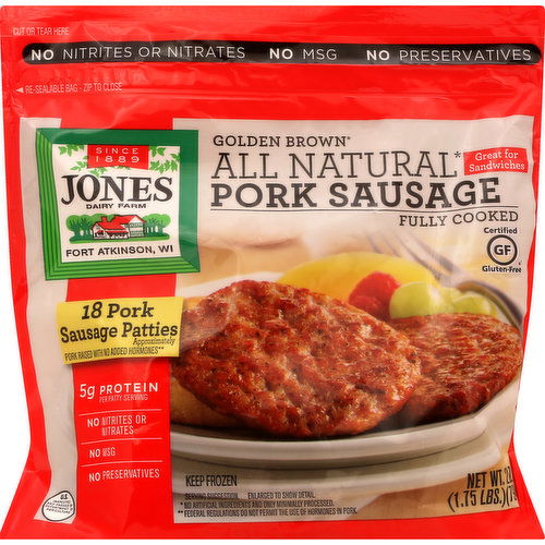 Jones Dairy Farm Sausage Patties, Pork, Golden Brown