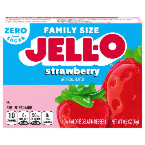 Jell-O Zero Sugar Low Calorie Strawberry Gelatin Dessert Family Size