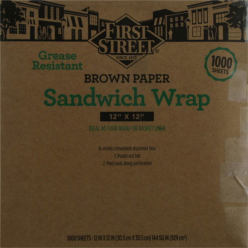 First Street Sandwich Wrap, Brown Paper, Grease Resistant