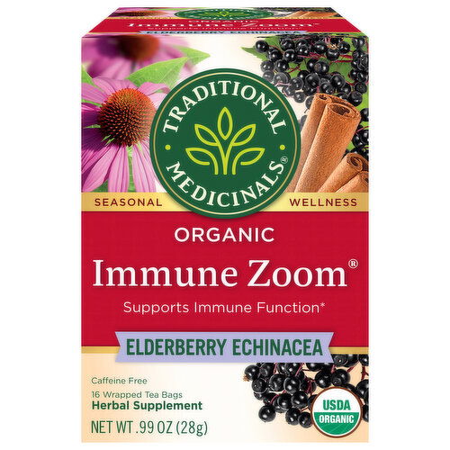 Traditional Medicinals Immune Zoom, Organic, Elderberry Echinacea, Caffeine Free, Tea Bags