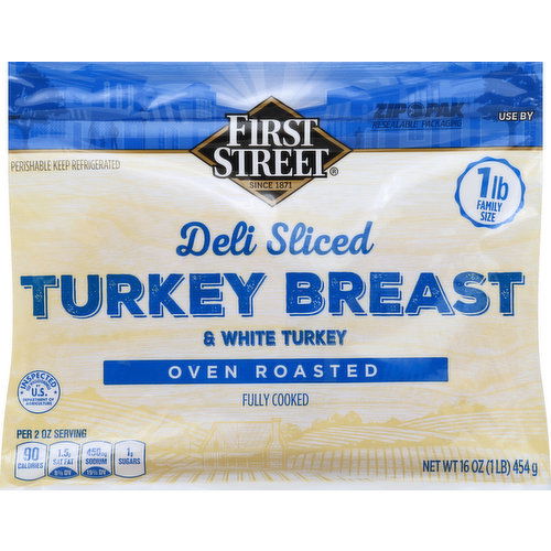 First Street Turkey, Breast & White Meat, Oven Roasted, Family Size