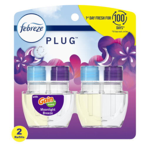 Febreze Plug In Air Freshener Scented Oil Refill Gain Moonlight Breeze, 2ct