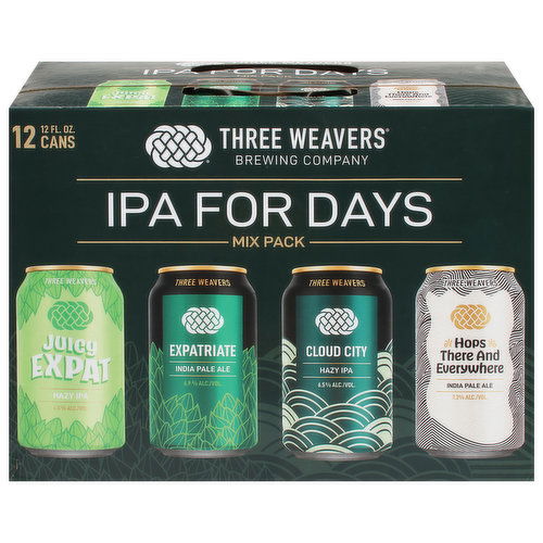 Three Weavers Beer, IPA For Days, Mix Pack, 12 Pack