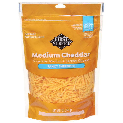 First Street Shredded Cheese, Fancy, Medium Cheddar