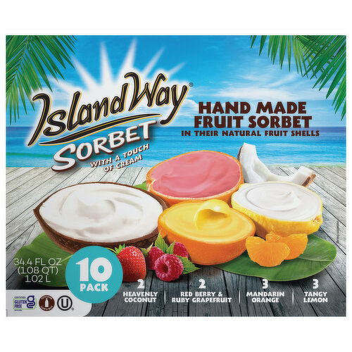 Island Way Sorbet Fruit Sorbet, Hand Made, Assorted, 10 Pack