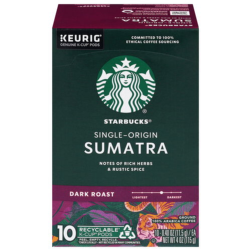 Starbucks K-Cup Pods Ground Single Origin Dark Roast Sumatra Coffee