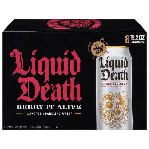 Liquid Death Sparkling Water, Berry It Alive Flavored, King Size Cans