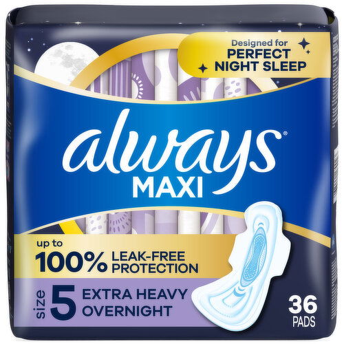 Always Maxi Overnight Pads with Wings, Size 5