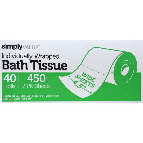 Simply Value Bath Tissues, Idividually Wrapped, 2 Ply