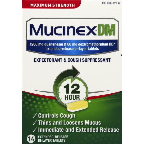 Mucinex Expectorant & Cough Suppressant, 12 Hour, Maximum Strength, Extended-Release Bi-Layer Tablets