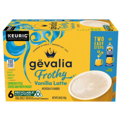 Gevalia Coffee and Froth Packet, Vanilla Latte, Espresso Style, K-Cup Pods