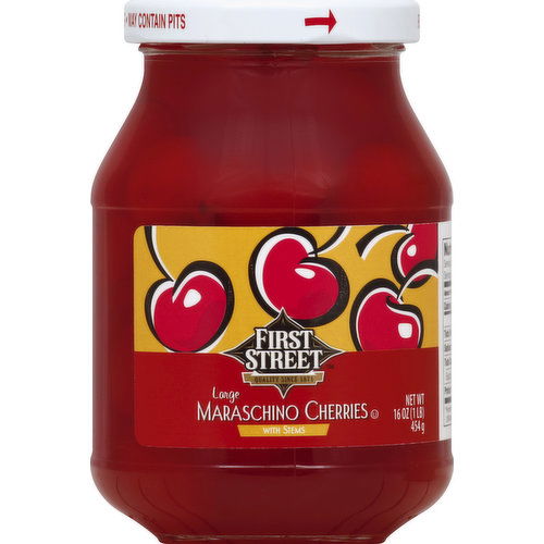 First Street Cherries, Maraschino, with Stems, Large