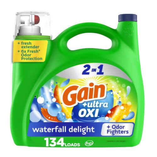 Gain Ultra Oxi Liquid Laundry Detergent, Waterfall Delight Scent, 134 Loads