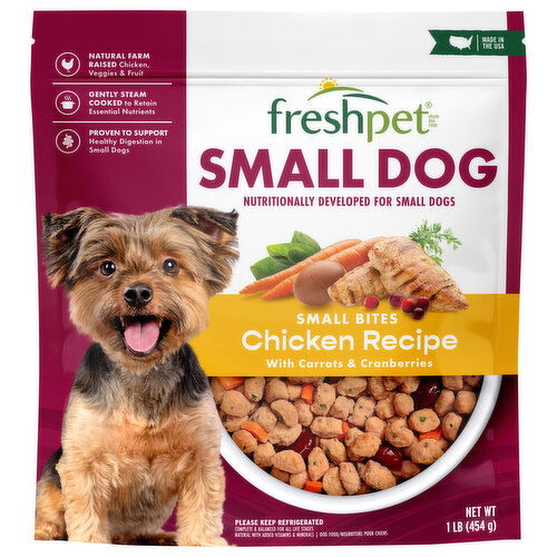 Freshpet Dog Food, Small Bites, Small Dog, Chicken Recipe with Carrots & Cranberries