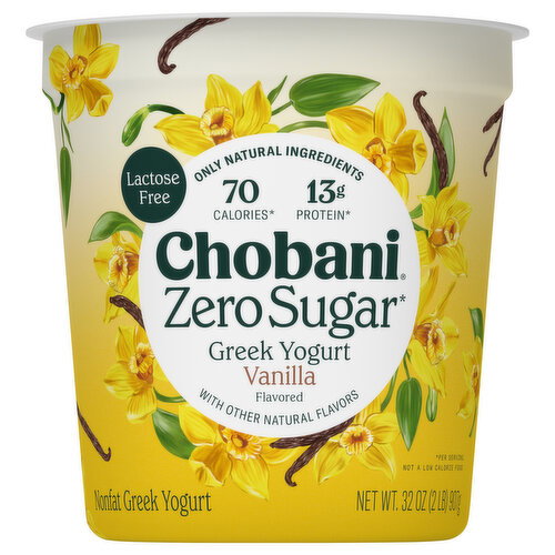 Chobani Zero Sugar Nonfat Vanilla Flavored Greek Yogurt Image 1 of 6