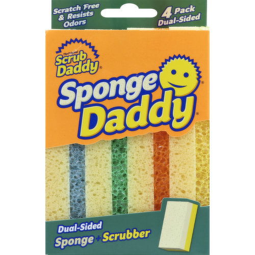 Scrub Daddy Sponge + Scrubber, Dual Sided, 4 Pack