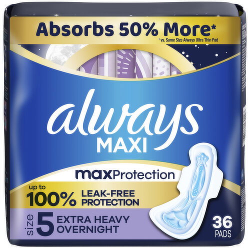 Always Maxi Overnight Pads with Wings, Size 5