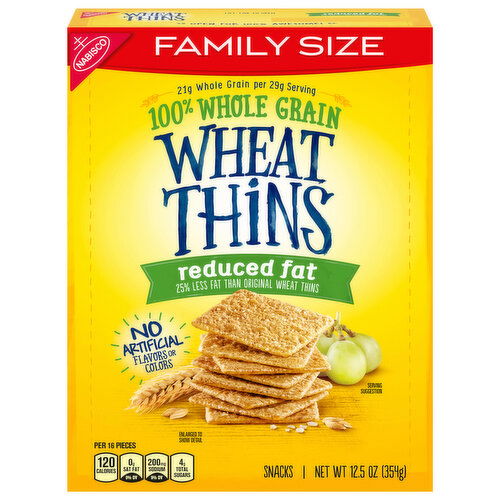 Wheat Thins Snacks, Reduced Fat, 100% Whole Grain, Family Size