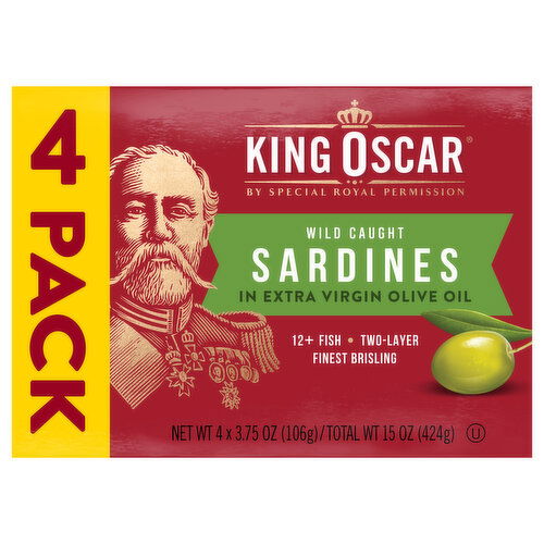 King Oscar Sardines, in Extra Virgin Olive Oil, Wild Caught, 4 Pack