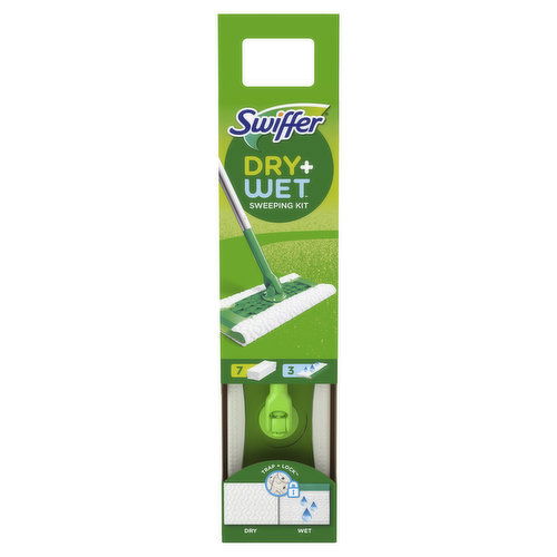 Swiffer Sweeper 2-in-1 Dry + Wet Floor Mopping and Sweeping Kit, Multi-Surface, Includes 1 Sweeper, 7 Dry Cloths, 3 Wet Cloths