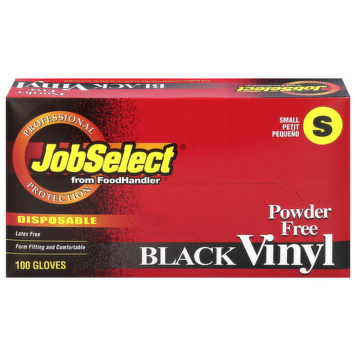JobSelect Black Vinyl Powder Free Disposable Small Gloves