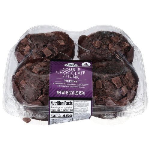 First Street Premium Double Chocolate Chunk Muffins Image 1 of 6