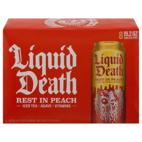 Liquid Death Iced Tea, Rest in Peach, King Size Cans