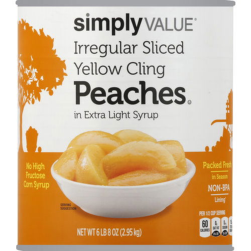 Simply Value Peaches, in Extra Light Syrup, Yellow Cling, Irregular Sliced