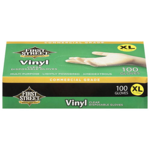 First Street Gloves, Disposable, Clear, Vinyl, X-Large