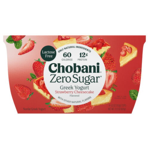 Chobani Zero Sugar Nonfat Strawberry Cheesecake Flavored Greek Yogurt Image 1 of 6