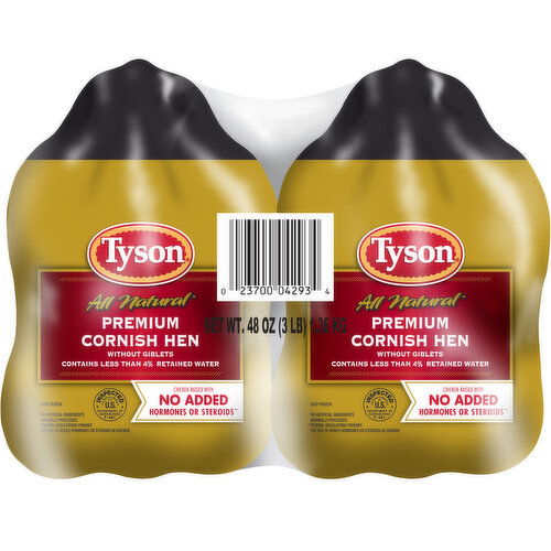 Tyson All Natural* Premium Cornish Hen (Twin Pack), (Frozen)