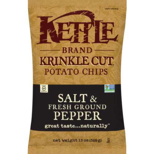 Kettle Brand Potato Chips, Krinkle Cut, Salt & Fresh Ground Pepper