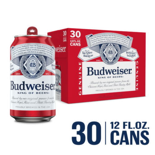 Budweiser Beer, 30 pack, 12 fl oz Cans