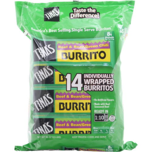 Tina's Burritos, Beef & Bean/Grill Chili, 14 Pack