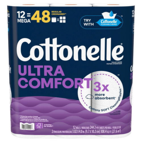 Cottonelle Toilet Paper, Mega, 2-Ply