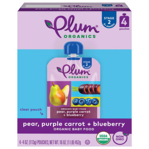 Plum Organics Stage 2 Organic Baby Food Pear, Purple Carrot + Blueberry
