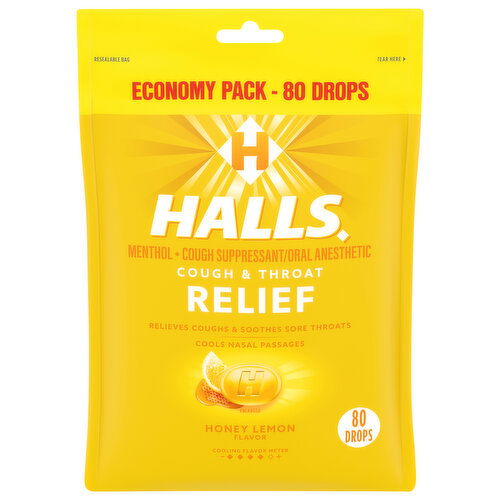 Halls Honey Lemon Flavor Cough & Throat Relief Economy Pack