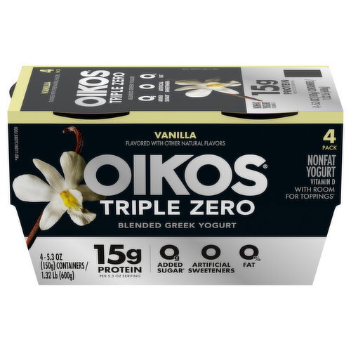 Oikos Triple Zero Vanilla High Protein Nonfat Greek Yogurt Image 1 of 11