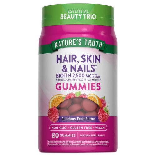 Nature's Truth Hair, Skin & Nails, Biotin, 2500 mcg, Gummies, Delicious Fruit Flavor