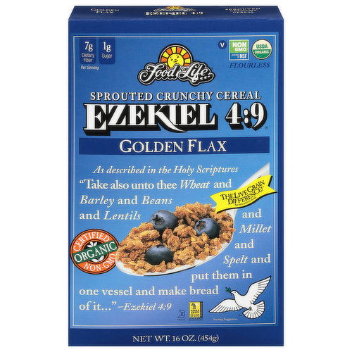 Food for Life Cereal, Sprouted Crunchy, Flourless, Golden Flax