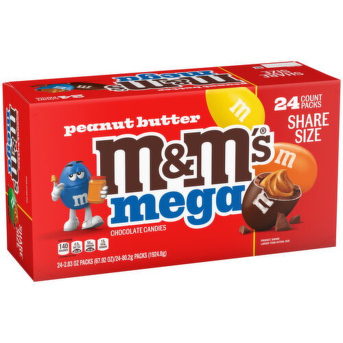 M&M'S M&M'S Mega Peanut Butter Chocolate Candy, Share Size, 24 Ct Bulk Box